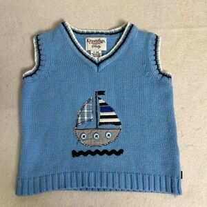 Nautical Preppy Kitestrings Kids 3-6M Blue Sailboat Knit V-Neck Sweater Vest